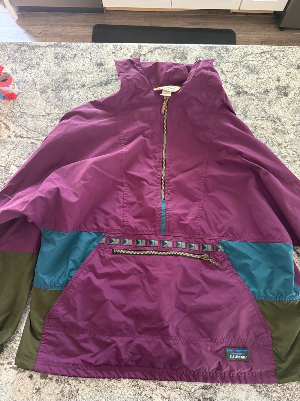 L.L. Bean Purple Teal and Olive Colorblock Pullover Jacket